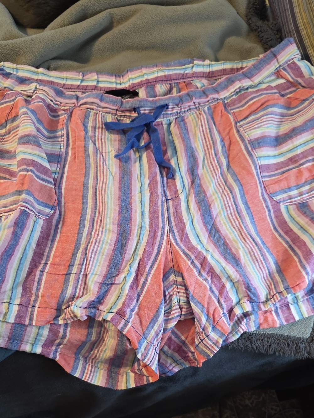 Lane Bryant Multicolor Striped Drawstring Athletic Shorts